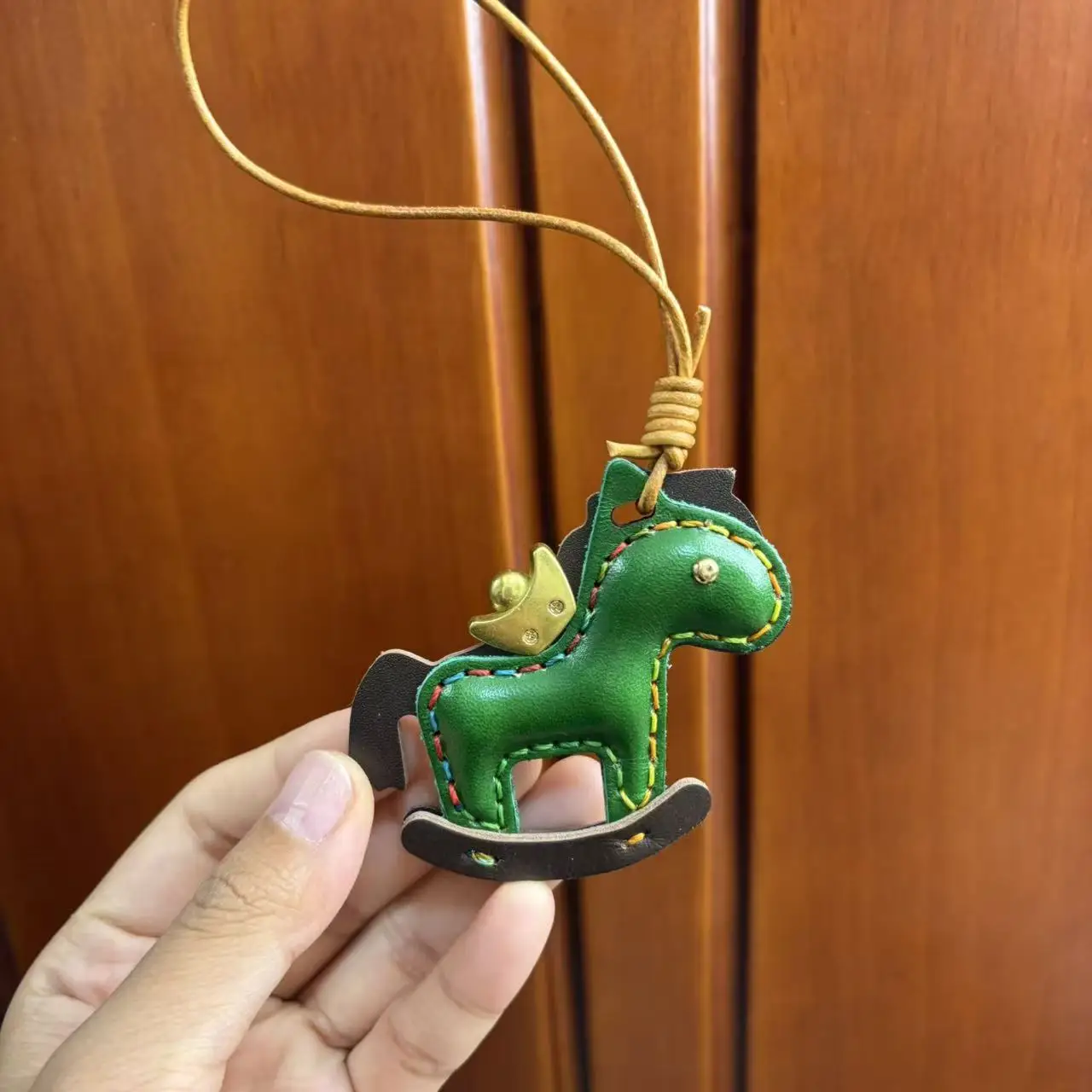 Colorful pony style genuine leather handmade bag charm keychain decorative pendant key ring