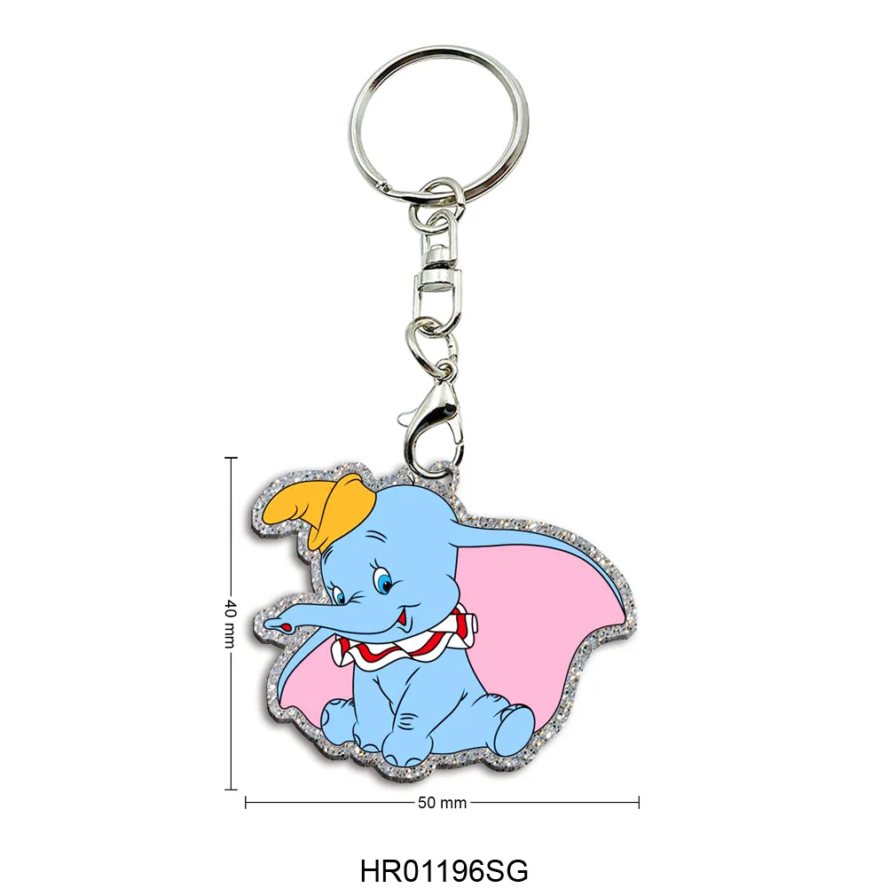 LLavero acrílico con purpurina gruesa de Anime de 50mm, llavero con figuras de Cosplay de Disney Dumbo, regalos para seguidores de cumpleaños