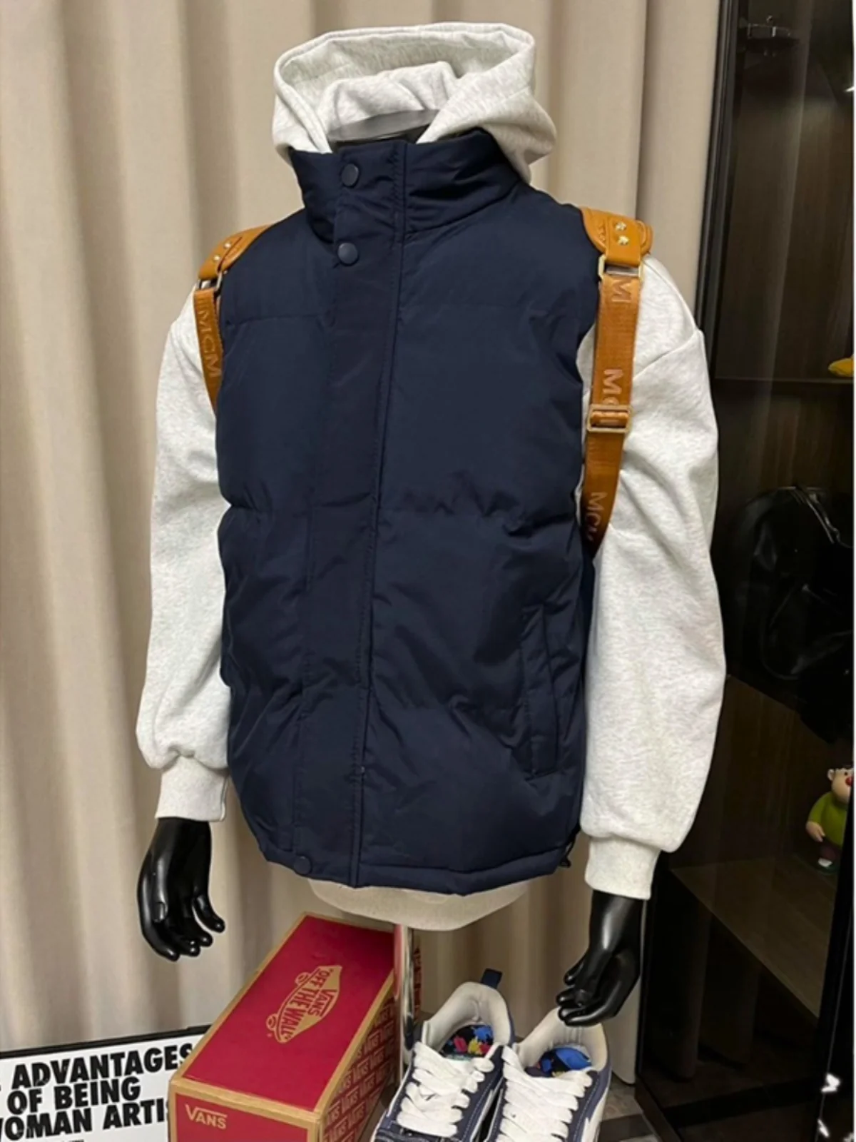 

Мужской зимний утепленный жилет с воротником-стойкой, синий, из хлопка, премиум-класса, в американском стиле, модный бренд, молодежный, однотонный