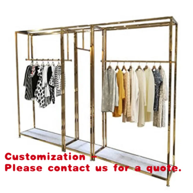 custom.Fashionable Floor Hanger Golden Clothes Rack Clothing Store Display Racks Ladies'shop