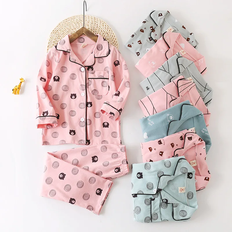 

Children A/W Pajamas Top+pants 2PCS Cute Print Turn-down Collar Long Sleeves Elastic Pants Sleepwear Clothes Homewear