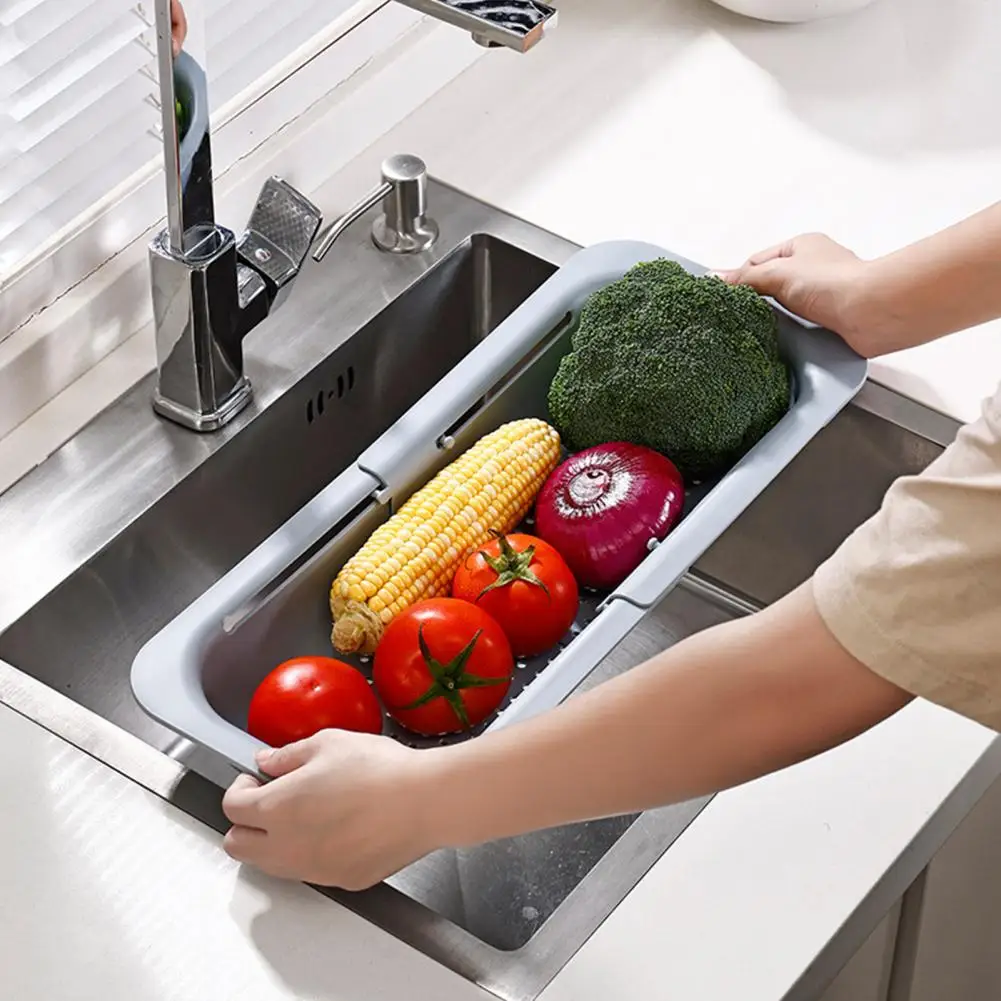 34-48cm Retractable Drain Basket Over The Sink Extendable Fruit Washing Drainer Colander Strainer Bowl Container Kitchen Supply