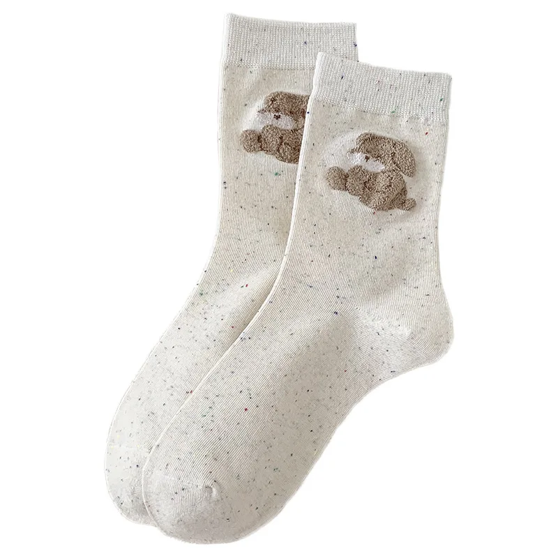 5 pares adorável pelúcia 3d dos desenhos animados urso meias quentes algodão feminino meados de bezerro meias outono inverno meias brancas para meninas de alta qualidade