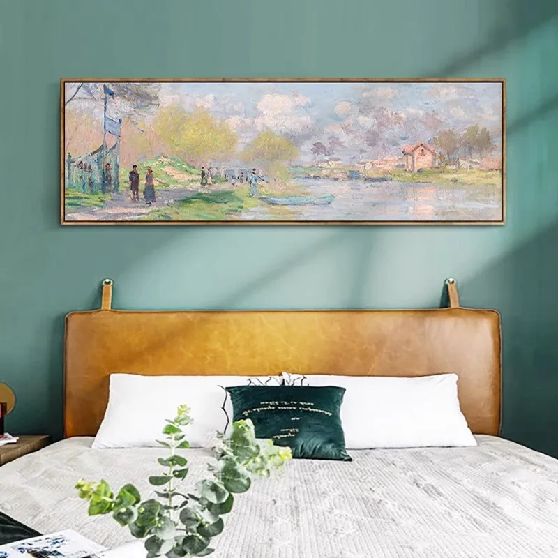 Decorative painting living room mural high-end Monet and Van Gogh famous paintings hanging bedroom bedside sofa background wall