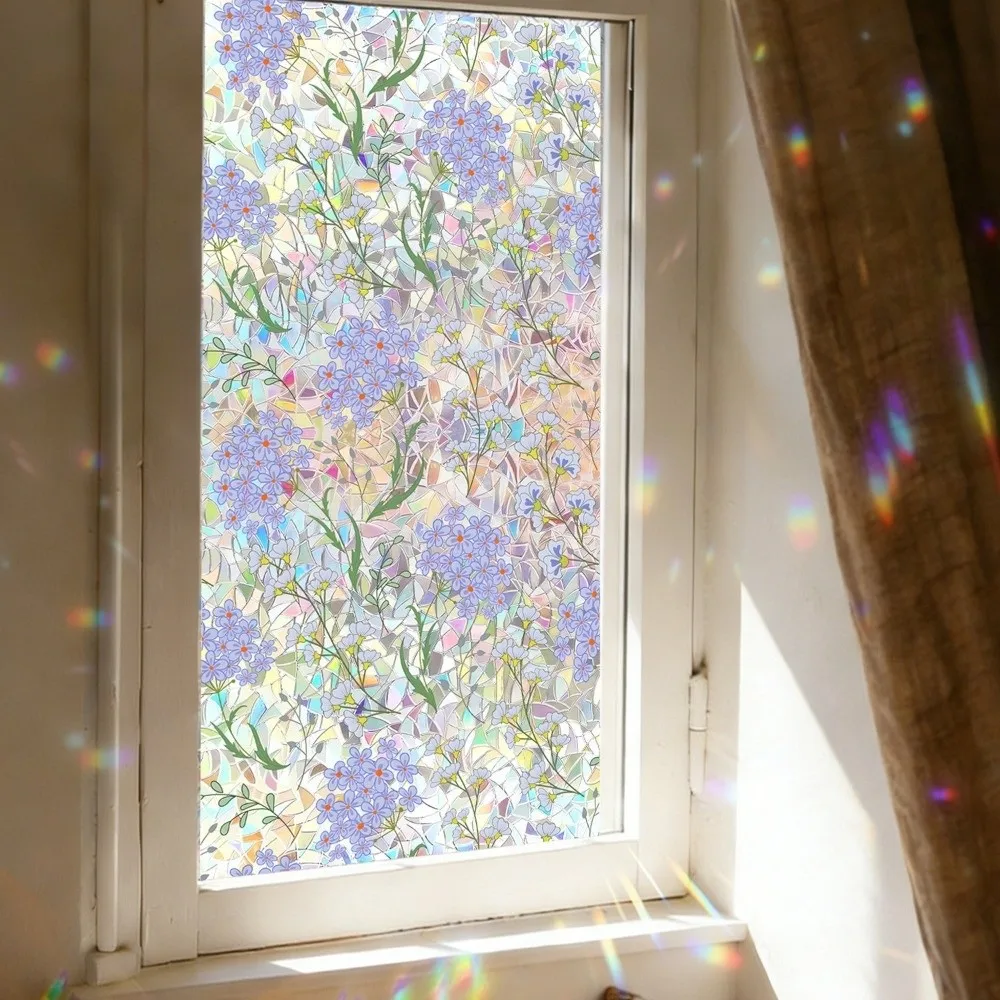 PVC Window Privacy Film Translucent Static Cling Film Floral Window Privacy Film Removable Glass Privacy Decal For Living Room