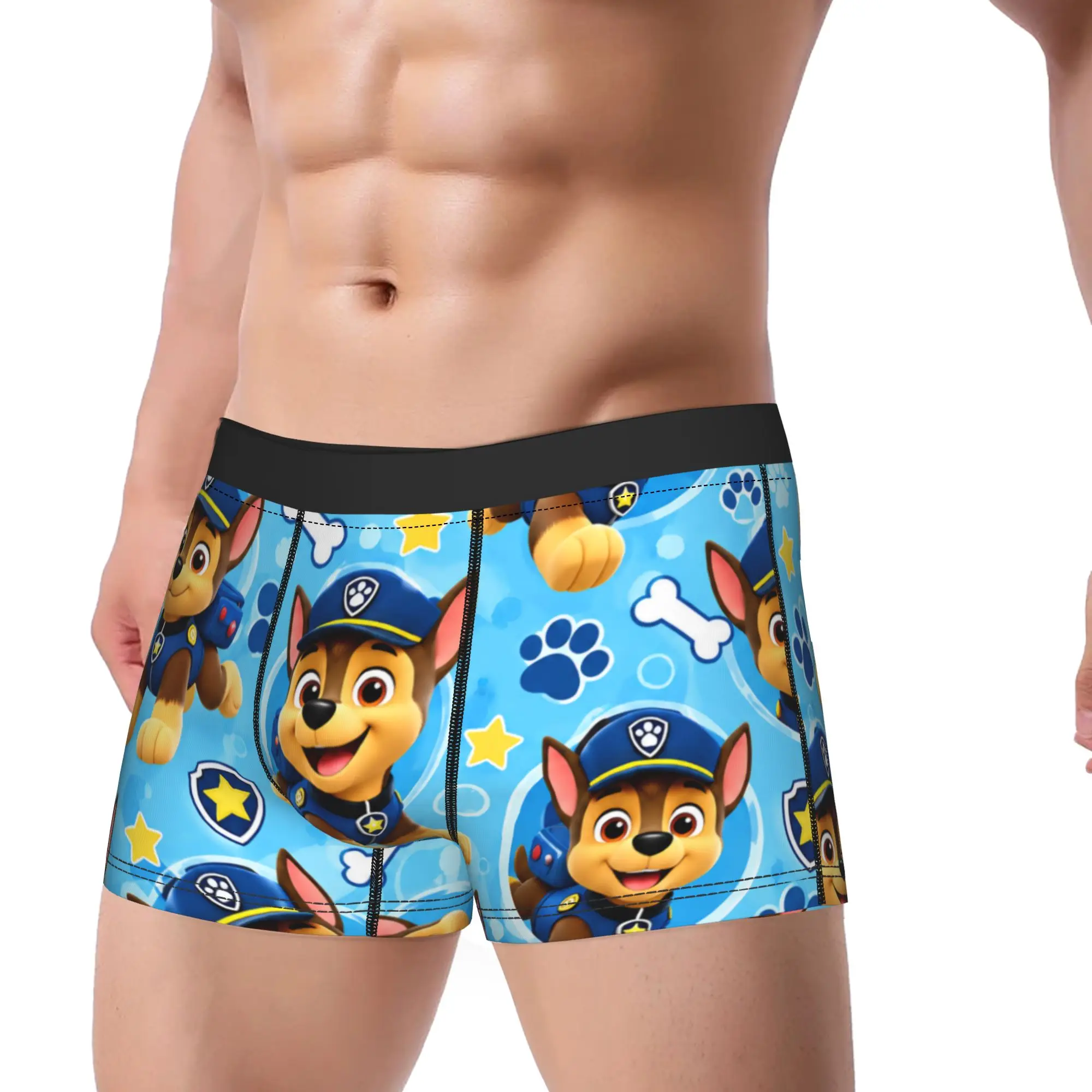 Paw Dogs Chase Blue Star Puppy Art Underwear  Print Trunk Quality Males Panties Breathable Boxer Brief Birthday Gift