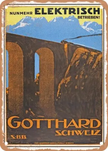 METAL SIGN - 1930 now electrically operated Gotthard, Switzerland Vintage Ad sign