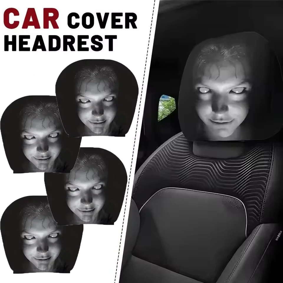 4 Stück Auto-Kopfstützenbezüge, universelle elastische Passform, Horror-Thema, Totenkopf-Design, lustig, für alle Gelegenheiten, Sitzschoner, Autozubehör