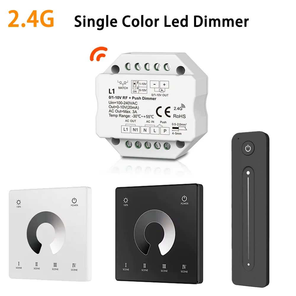 

L1 0/1-10V RF LED Controller Dimmer Single Color Push Switch Dimming 2.4G Wireless Remote Controller for Dimmable LED Driver