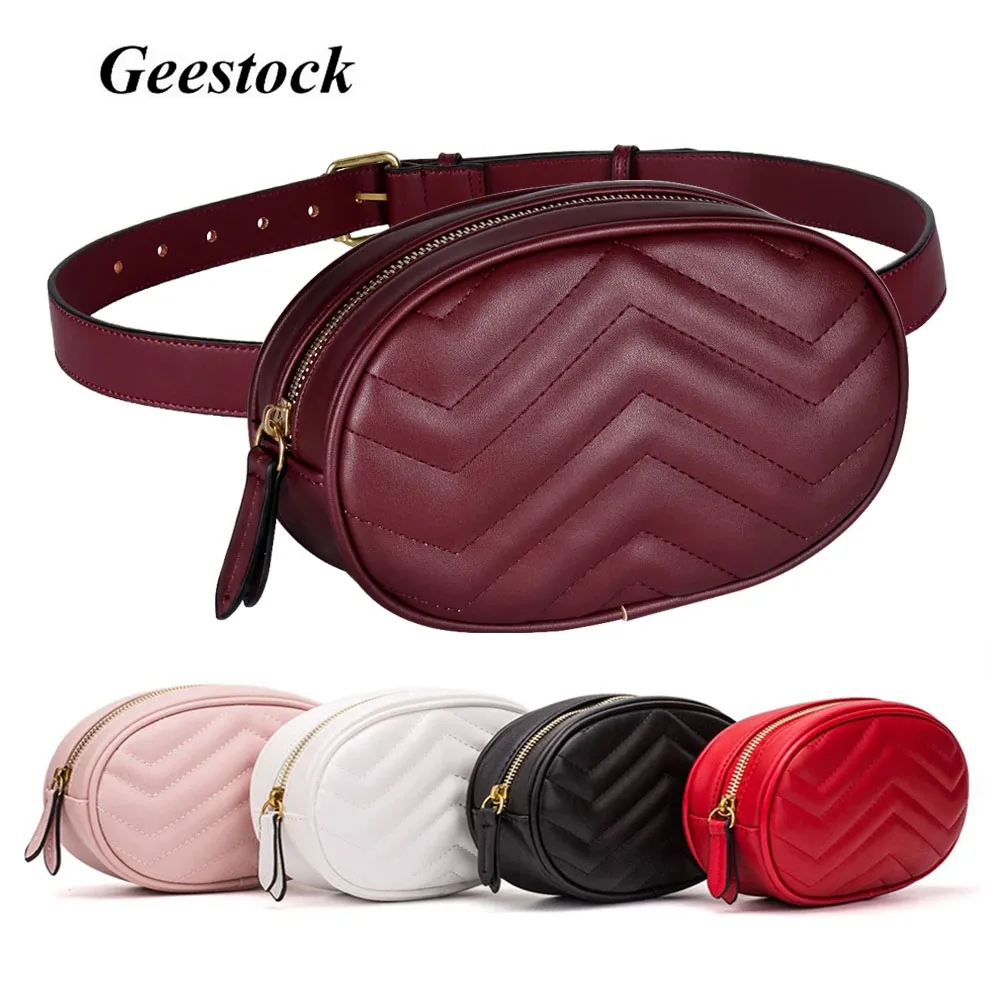 Geestock-riñonera de cuero sintético para mujer, bolso cruzado de lujo, con cinturón redondo, a la moda