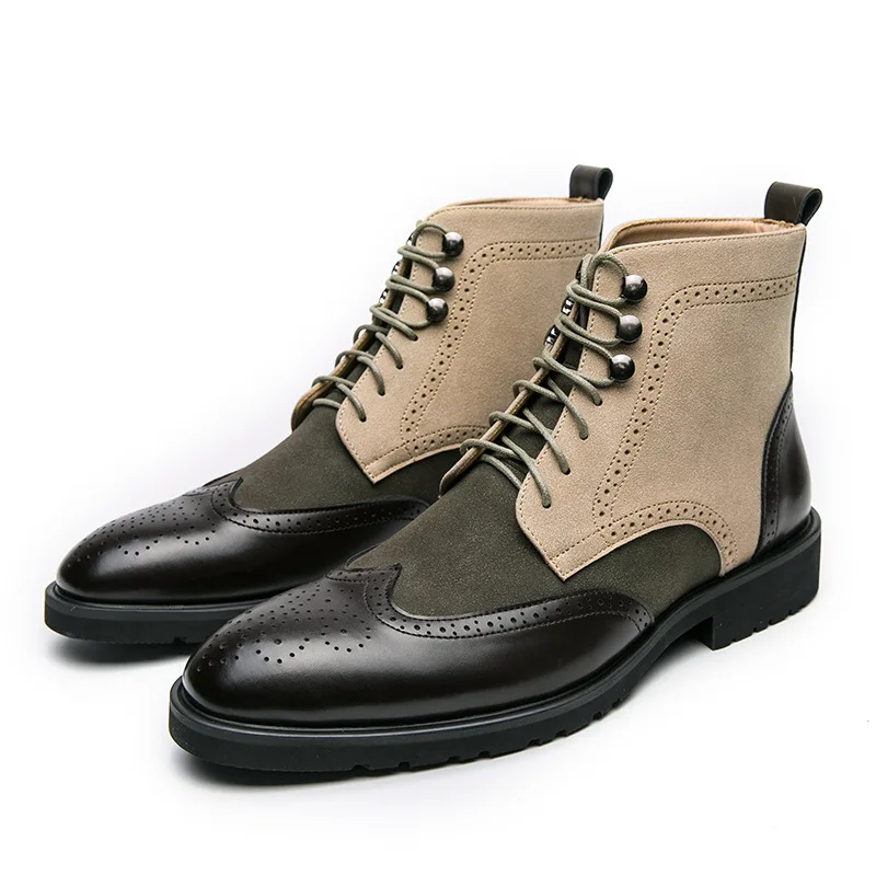 Men's leather shoes, pointed-toe ankle boots, British-style business casual high-top trendy leather shoes