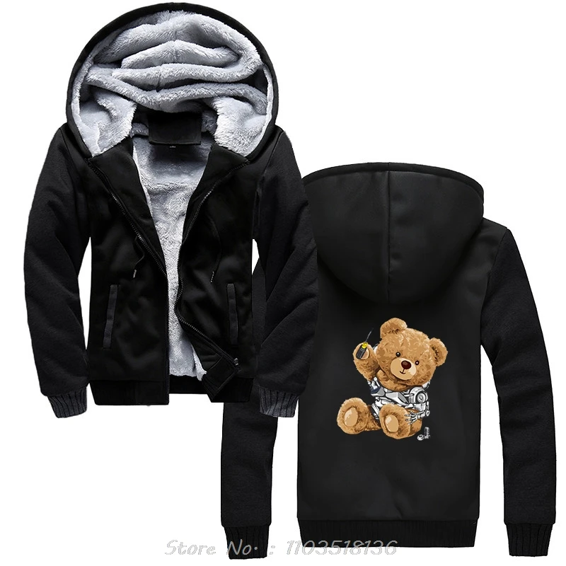 Sitting Machine Bear Cartoon Prints Funny Hoodie Men Loose Cotton Clothing Breathable Casual Hoody Oversized Coats Streetwear