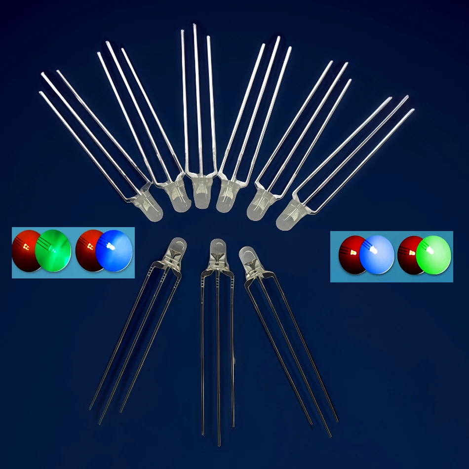 100pcs F3 3MM Round Clear / Fog Two Color Common Anode / Cathode LED Red & Green Red & Blue Bi-Color 3 Pins Light Emitting Diode