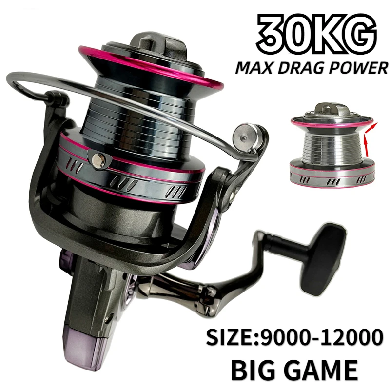 High Strength 9000/10000/12000 Series Fishing Reel 20-30KG Max Drag Big Game Super Strong Metal Deep Line Cup 4.0:1 Gear Ratio