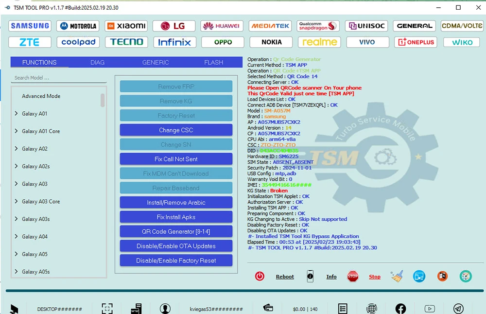 فلاش إصلاح تفعيل ترخيص TSM، فتح، المرافق، إزالة FRP & KG/MDM يدعم Qualcomm، Mediatek، Unnisoc، Kirin، Hisilicon