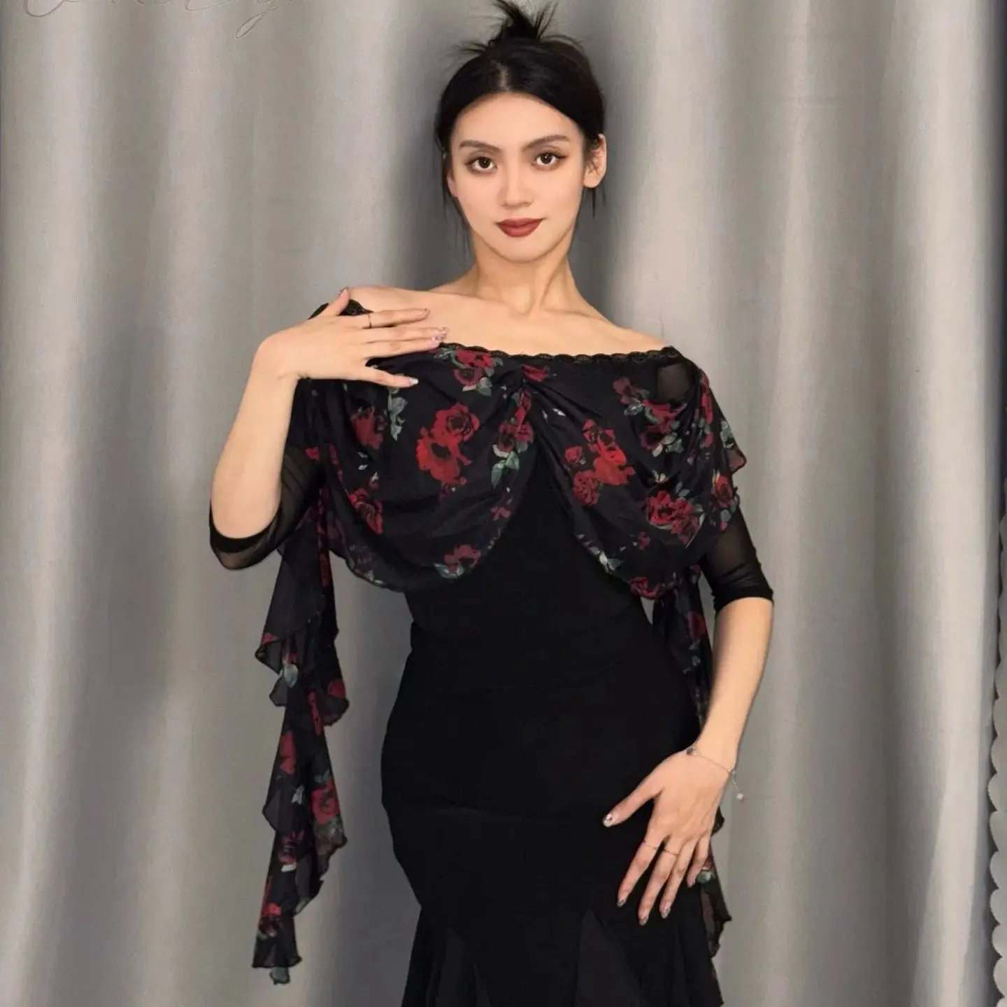 New Women Ballroom Dance Modern Dance Clothes Boat Neck Mesh Half Sleeve Jumpsuit Chacha Latin Performance Costumes Wear DN21339