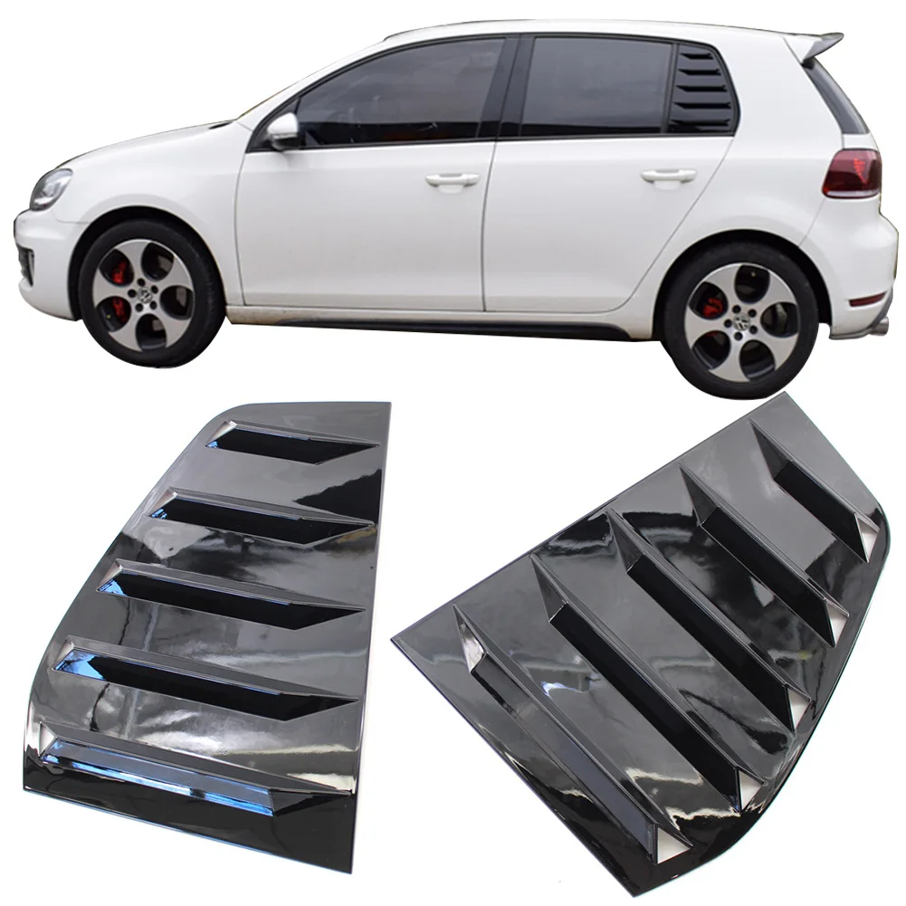 For Volkswagen VW Golf MK6 Car Rear Triangular Window Louver Side Air Outlet Cover Trim Glossy Black ABS 1Pair