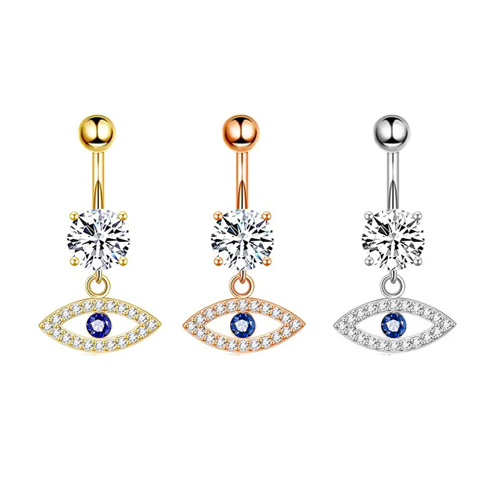 

high quality eyes dangle belly button rings navel piercing wholesales 3 color mix stainless steel belly navel bar for body jewel