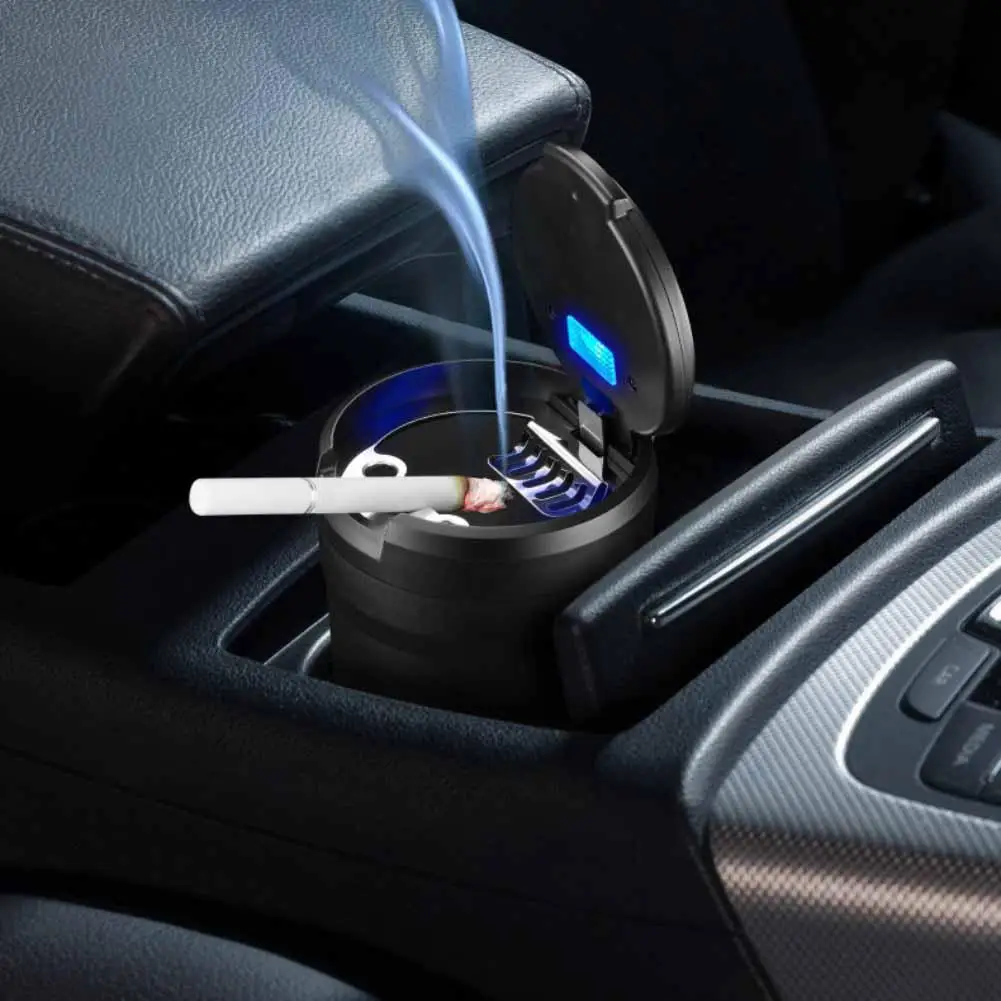 LED Car Ashtray Auto Pop-Up Lid Flame Retardant Ash Tray Portable Cigarette Smoke Extinguisher Holder Car Cup Holder Box