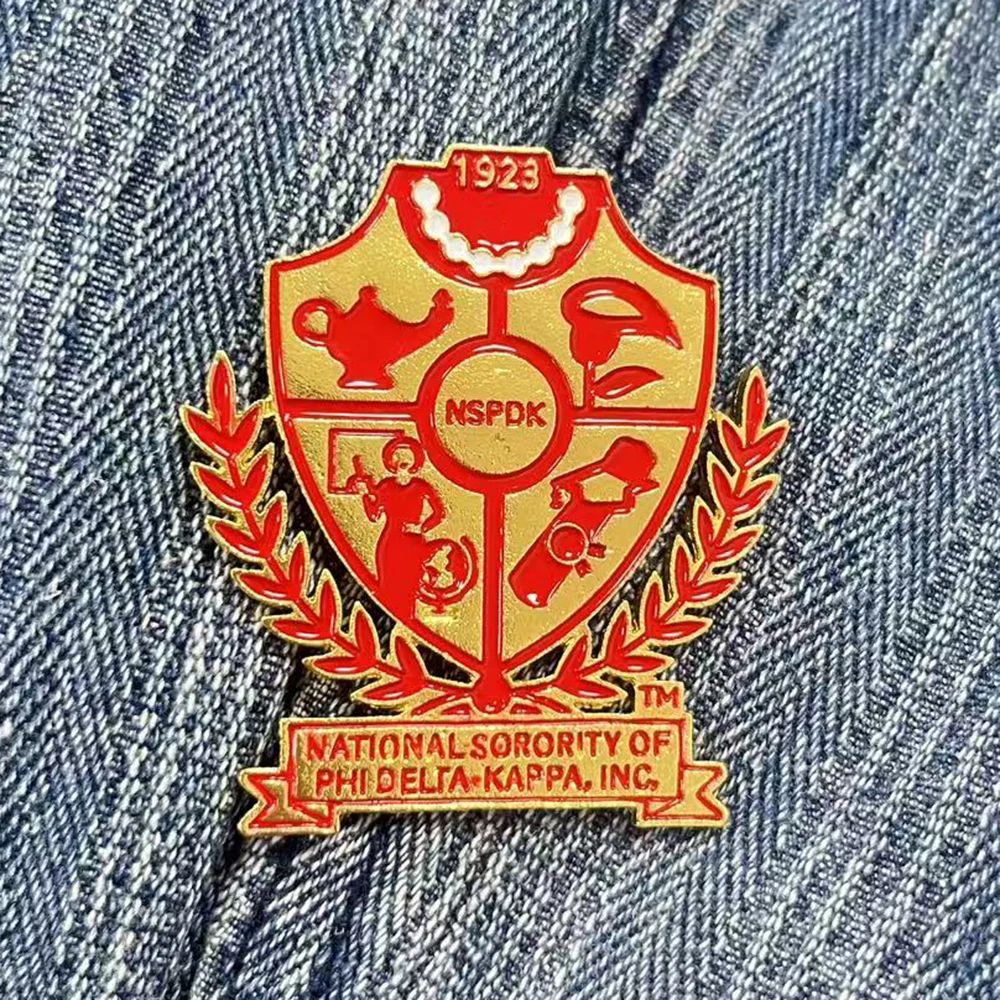 Red Enamel Metal Alloy Greek Letter Badge – Phi Delta Kappa Sorority Member Brooch