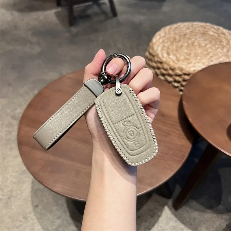 New Leather Car Key Case Full Cover Shell For Ford Edge Raptor Fusion Mustang Explorer F150 F250 F350 Ecosport Control Protector