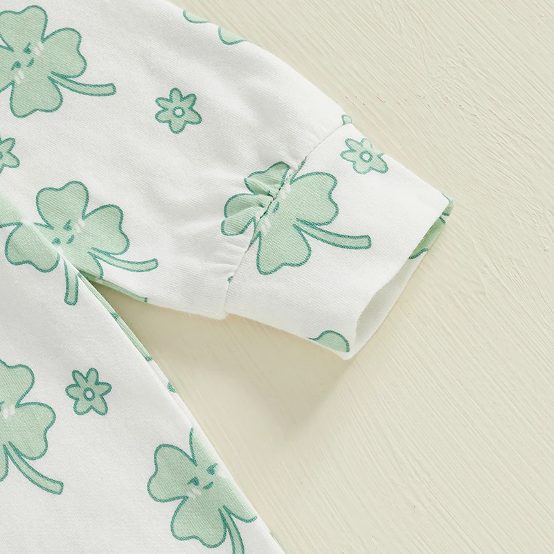 St Patrick s Day Shamrock Print  for Infant Baby Girl or Boy with Zipper Closure and Long Sleeves - Adorable