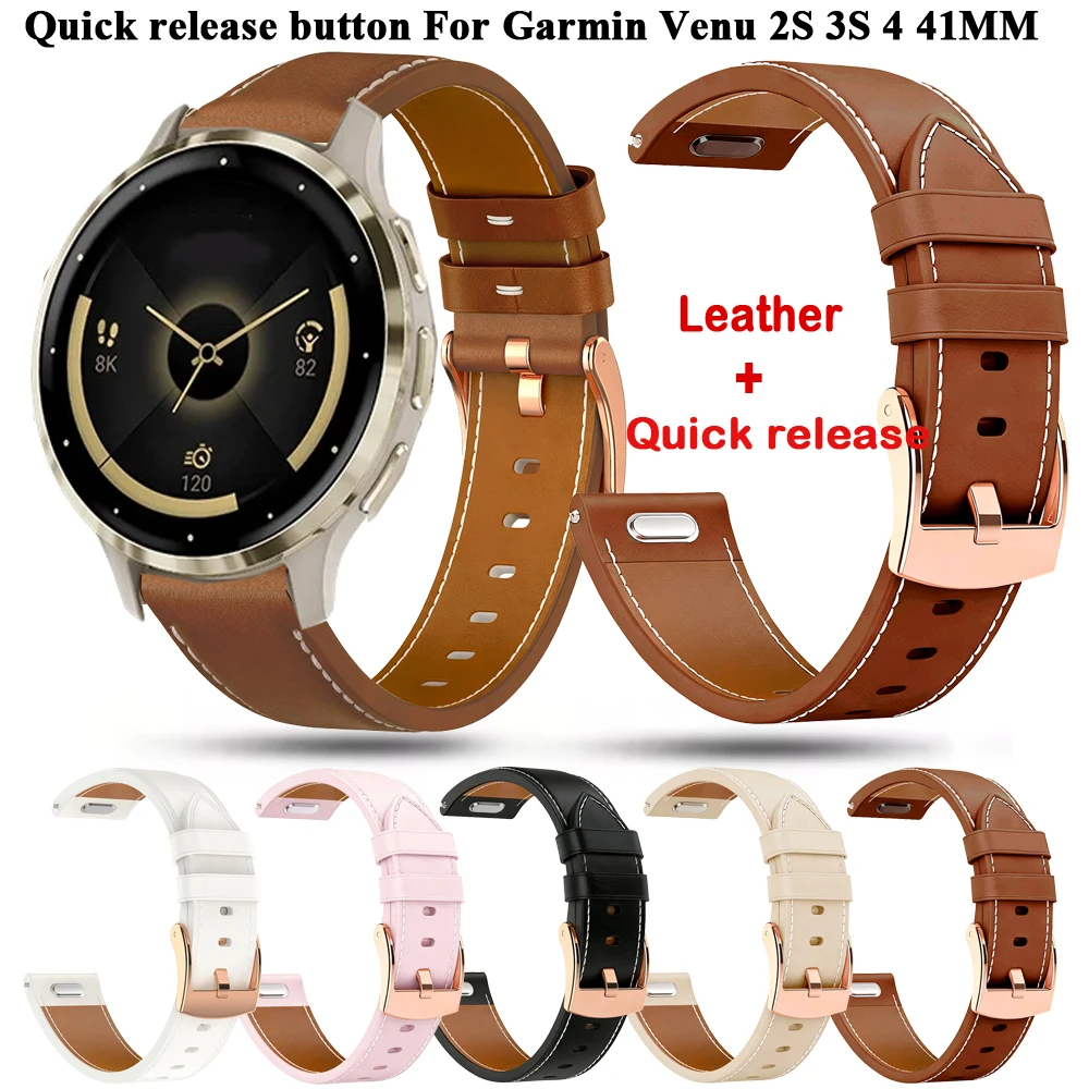 Quick release button 18mm Wristband for Garmin Forerunner 255S 265S Venu 4 41MM 2S 3S Vivoactive 4S 3S Leather Strap Accessory