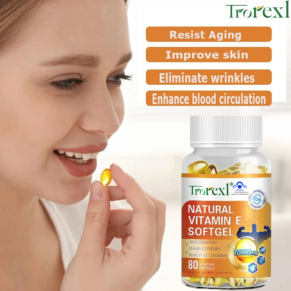 Trorexl Vitamin E Supplement 80 Capsules - Anti-Aging, Anti-Acne Marks, Whitening, Immunity Boost - Beauty & Skincare