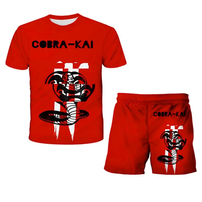 Summer Cobra Kai Tracksuit Children\'s Clothing Sets Suit For Boys Girls Short Sleeve Top+Shorts Boys Kids Outfits Sportswear