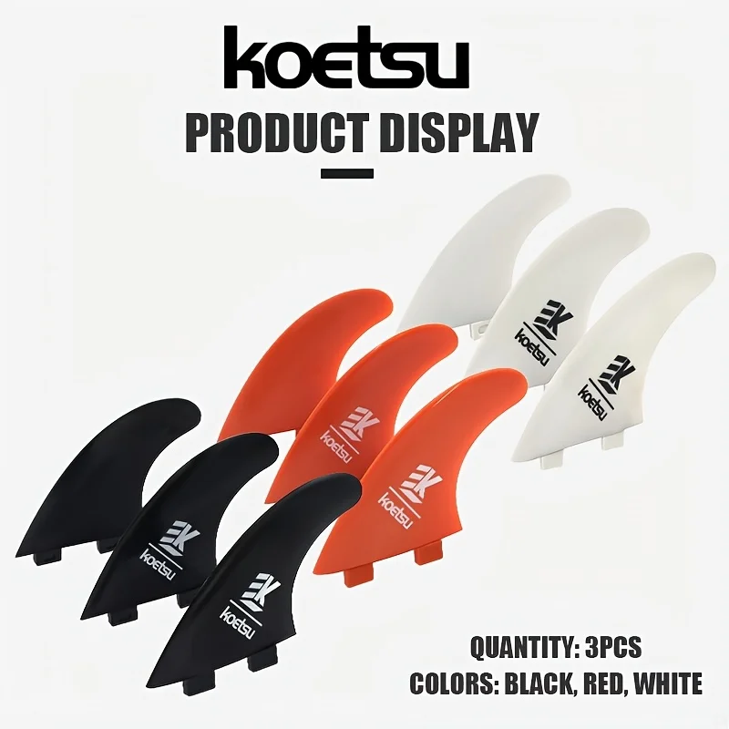 KOETSU 3-Piece Set of White, Black and Red G5 Surfboard Fins, Easy to Assemble, Suitable for Beginners, Simple and Quick