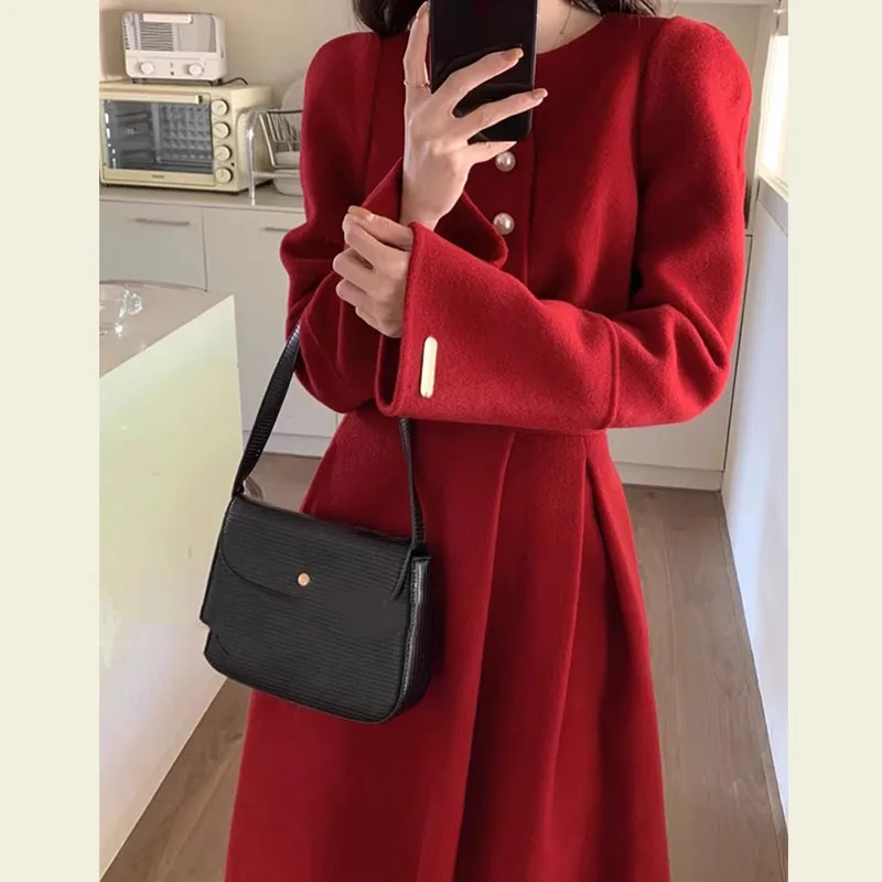 

Red New Year Wedding Dr Women's Faion Set Autumn Winter New Design for Bridesmaid And Wedding Celebration