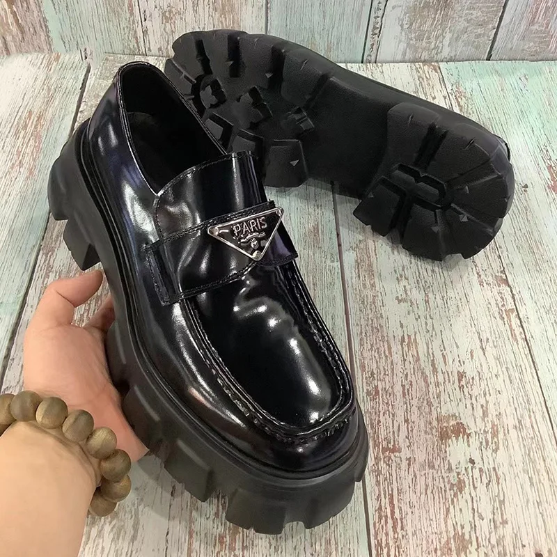 Männer Business British bequeme lässige dicke Sohle Rindsleder Schuhe Mode Open Edge Perlen High-End trend ige Schuhe schwarz