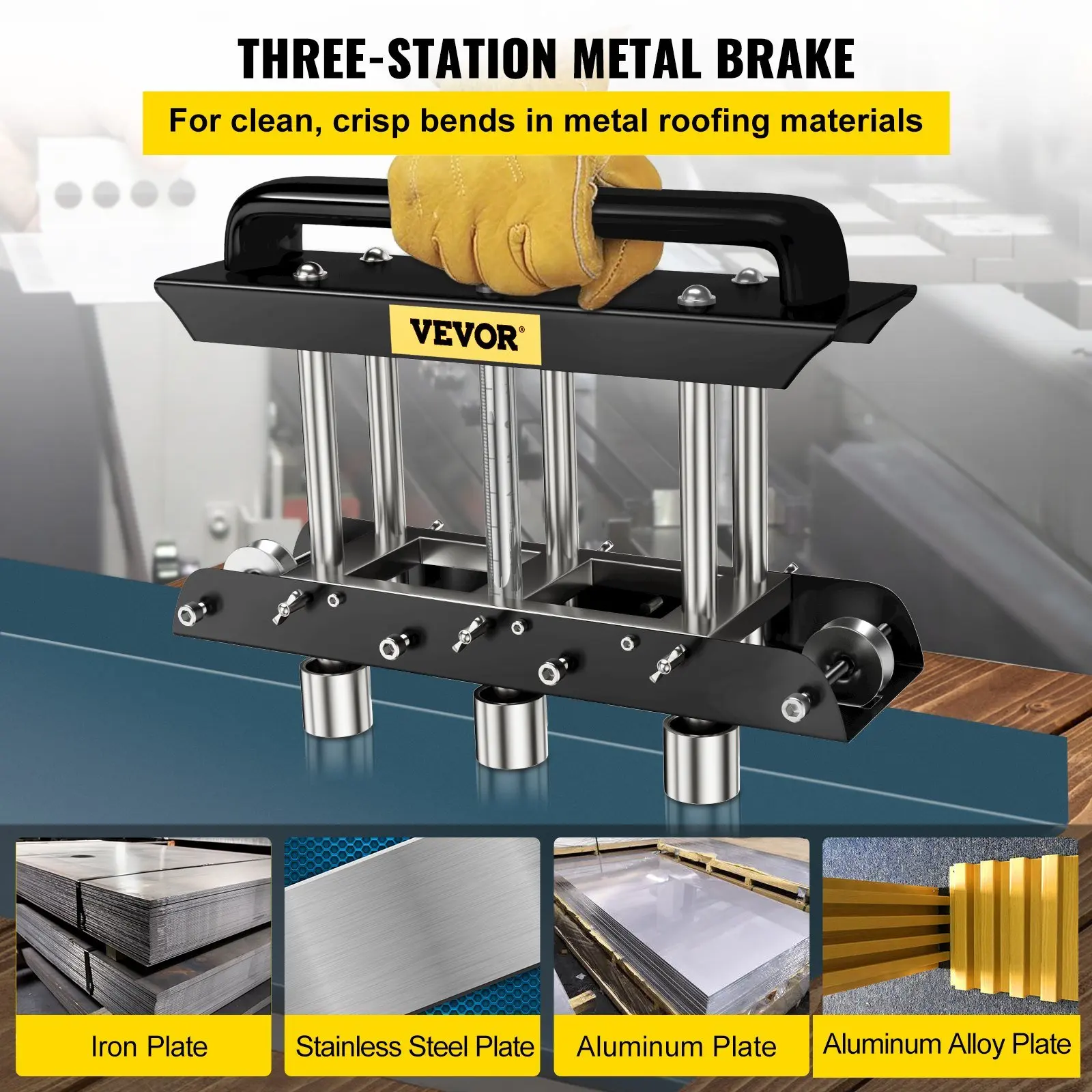 VEVOR Three-Station Edge Roller, Large Radius, 0-90° Bending Angle Sheet Metal Brake, Quickly Adjusts for Making 0.63