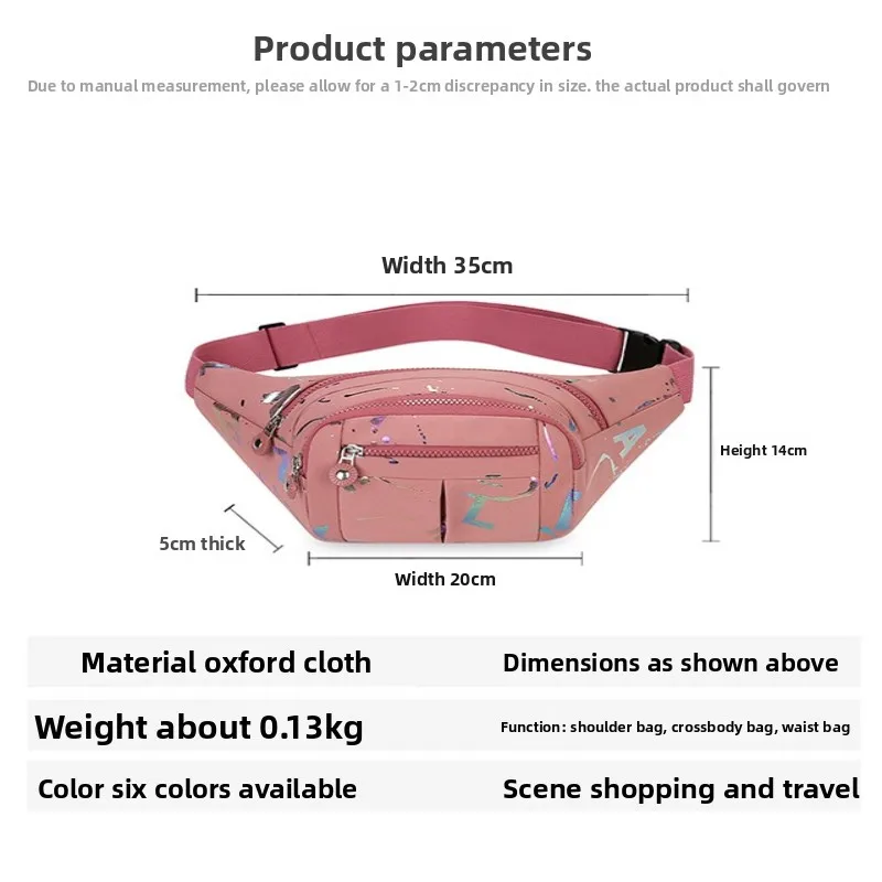 Women Printed Stitching Oxford Fabric Fanny Pack, Lightweight Multi Pocket Casual Waist Bag for Daily Commute Travel view 4