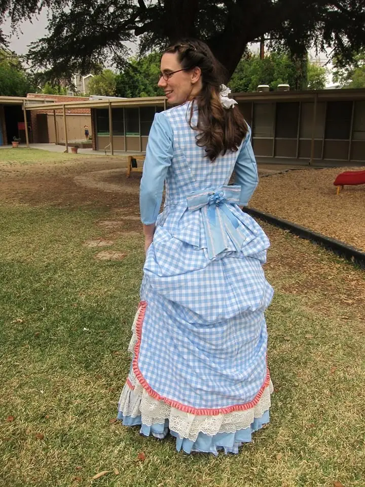 1800's Dress Victorian Bustle Day Dress Blue Check Bustle Dress Historical Dress Civil War Southern Belle Ball Gown for Women