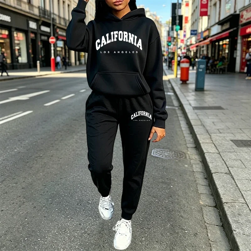 Hot Sales Womens Outfits Casual Hooded Sweatshirt 2Pcs Suit Outdoor Street Clothes AutumnWinter Trend Woman Pants Sets Tracksuit
