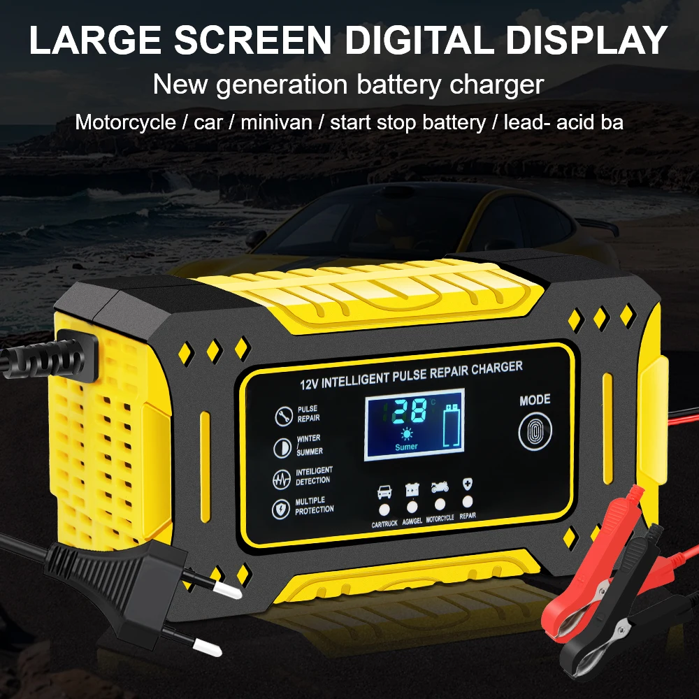 

6A 12V Car Battery Chargers 3 Stages Fast Charging Storage Batteries Lead Acid AGM GEL Battery Intelligent Pulse Repair Tools