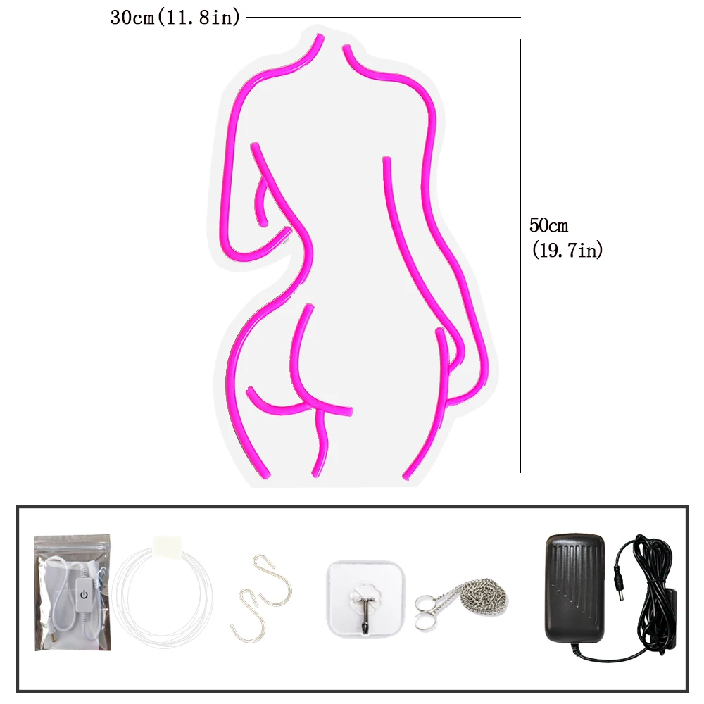 45x25cm sexy female model neon light LED pink girl illuminated logo for background decoration, wall mounted adjustable light