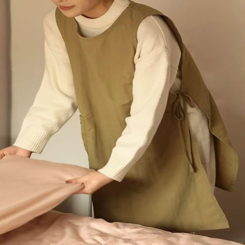 

Water-Repellent Long Apron Japanese and Korean Style Kitchen Bib Suitable for Cooking Painting Coffee Shop Work