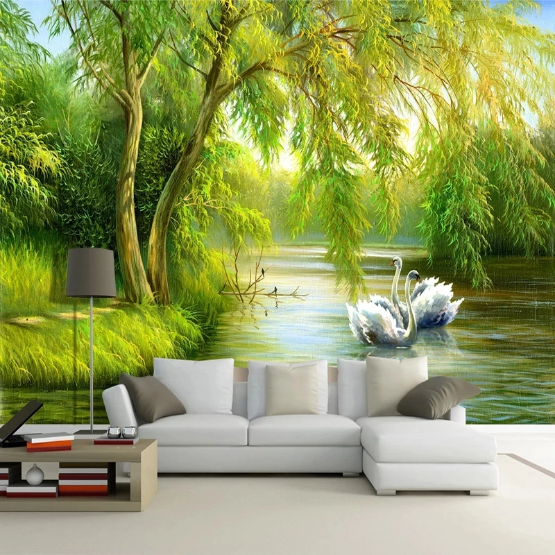 Custom Mural Wallpaper 3D Forest Swan Lake Nature Scenery Photo Living room TV background wall bedroom restaurant study Hotel 8d