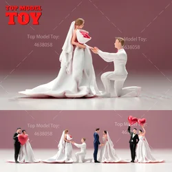 Painted Miniatures 1/87 1/64 1/43 Lovely Wedding Couple Decoration Mini Scene Props Doll Figures Model Valentine's Day Gift Toys