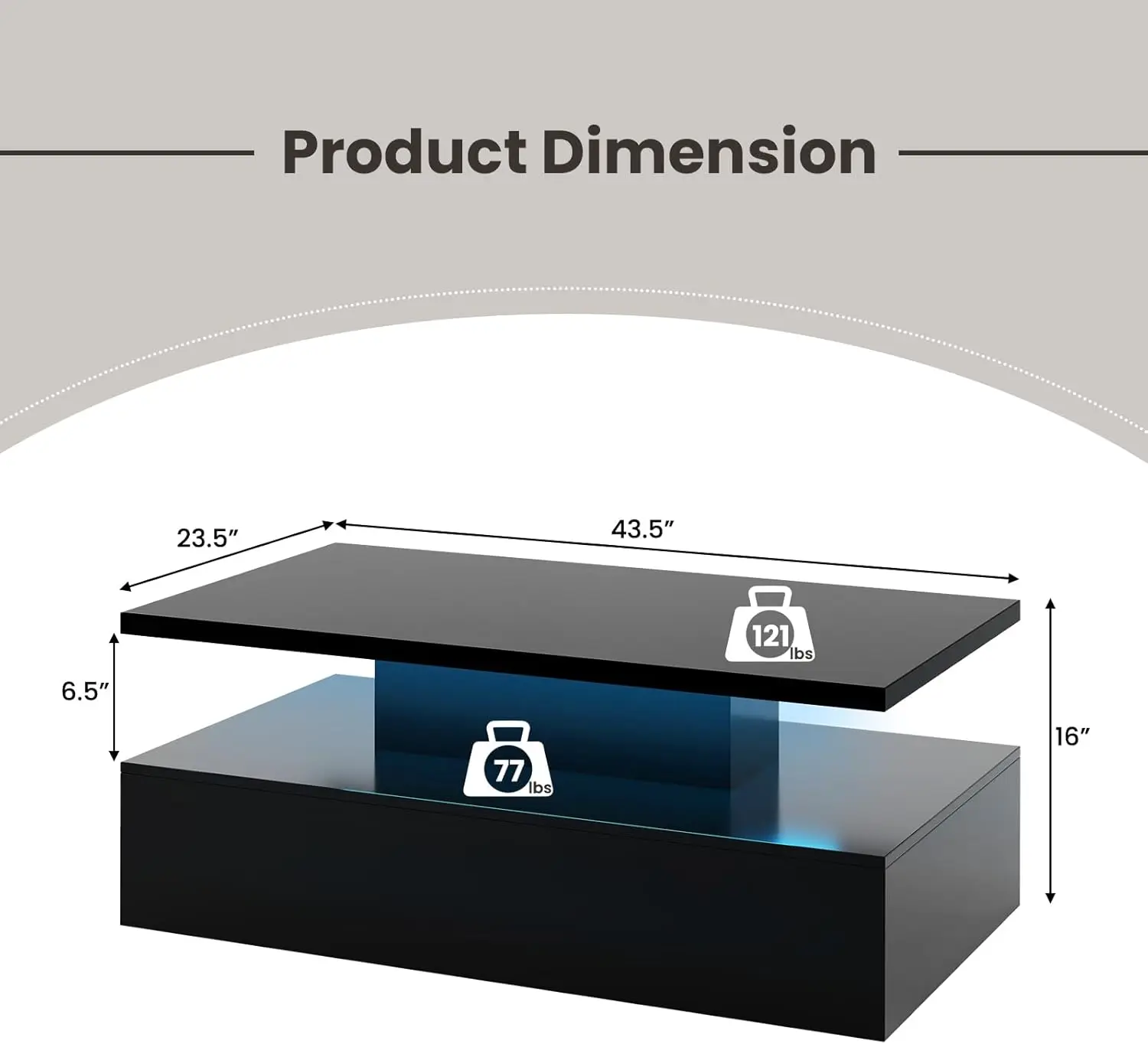 LED Coffee Table, Modern High Gloss Coffee Table w/ 20-Color LED Lights,Adjustable Speed & Brightness,Remote Control, Open Shelf