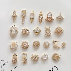 10pcs Luxury Glitter Zircon Copper Clad Gold Color Net Red Diy Handmade Nail Stickers Jewelry  Nail Charms  For Jewelry Making
