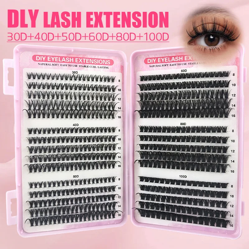 DIY Einzelwimpern-Set 30D 100D Flauschige D-Curl Wimpern in gemischten Längen, segmentierte falsche Wimpern, wiederverwendbares Wimpernverlängerungs-Kit für zu Hause – Detail 4