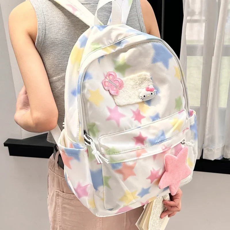 Sanurgente-Cartable étudiant Hello Kitty, sac à dos une pièce, épaule rose, léger, grande capacité, dessin animé mignon, nouveau