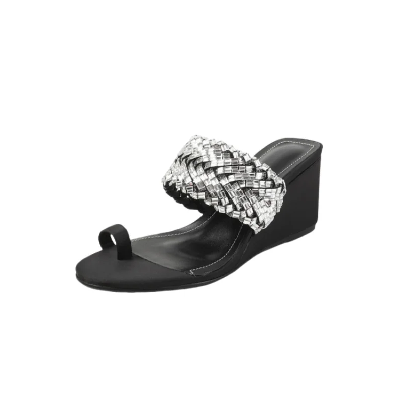 

Woven Toe Clip Wedge Slippers Summer New Women Comfort Casual High Heels Fashion Outdoor Beach 7cm Sandals Shoes