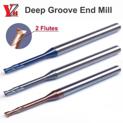Yzh profundo sulco moinho de extremidade hrc55 2 flautas micro-diâmetro de aço de tungstênio longo afastamento pescoço cabeça plana cnc d1 d1.5 d2 d2.5 d3