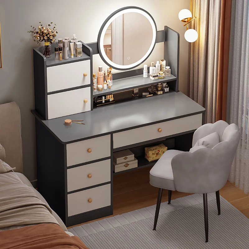 Tocador de maquillaje Shida con placa de vidrio, cuánto es vestidores blancos para cajones de dormitorio, muebles de maquillaje, inodoros, armario