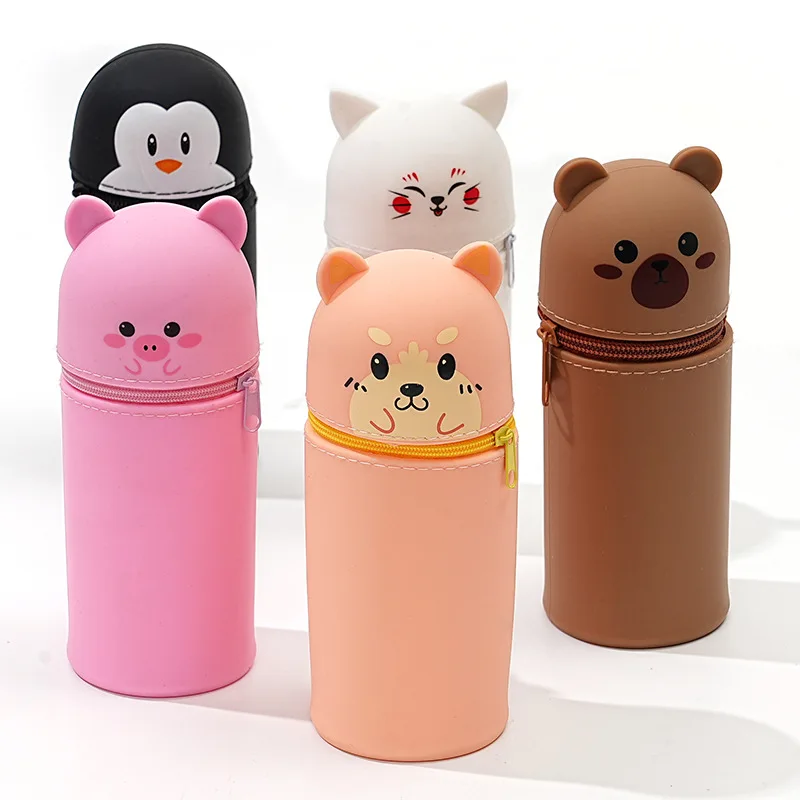 5 pcs/lot Kawaii Cat Bear Animal Retractable Pen Holder Cute Multifunctional Storage Box Stationery Pouch School Office Supplies