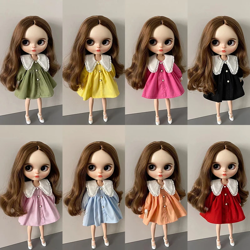 1Pcs Spring Blythe Doll Dress Black Long Sleeve Cute Casual Clothes 9 Colors Party Dress for Blyth Licca OB24 OB26 Azone Dolls